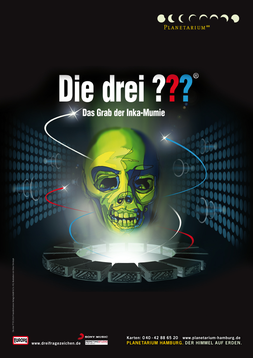 »Die drei Fragezeichen«, Hörspiel, Plakat Katja Frauenkron Deichgrafikerin