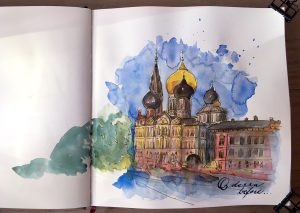 Illustration einer Kirche in Odessa, Ukraine