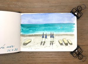 Zeichnung des Meeres am Strand von Nizza